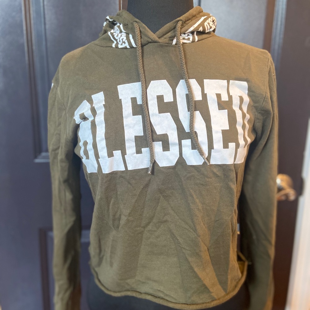 navy green crop top sweatshirt